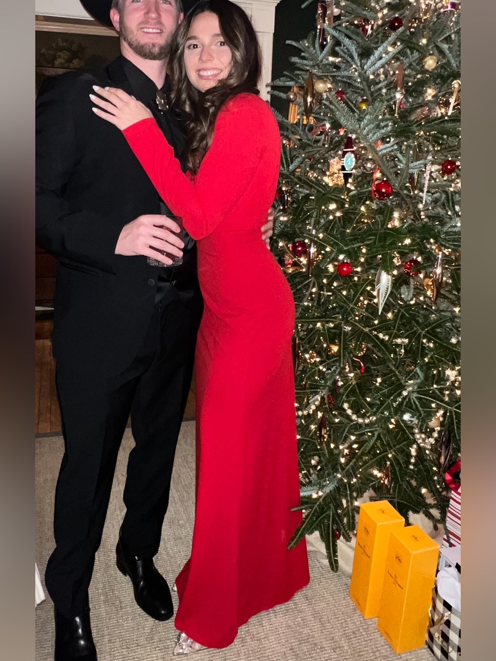 Lulu's Red Long-Sleeve Holiday Maxi Dress